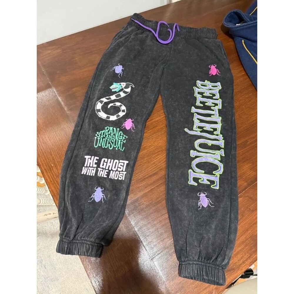 Beetlejuice Strange & Unusual Black Wash Jogger Sweatpants Size S